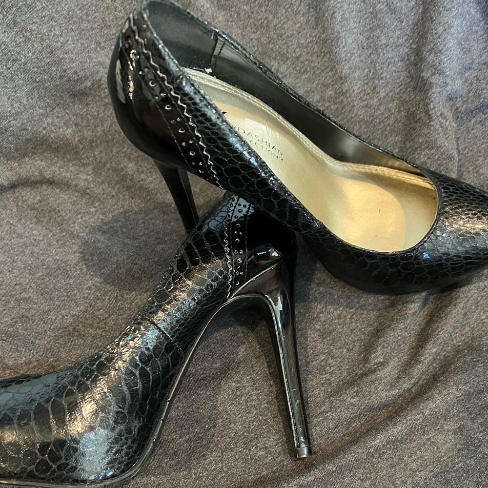 Kardashian Kollection Runway Stilettos Slip On Faux Leather Black Size 8.5M